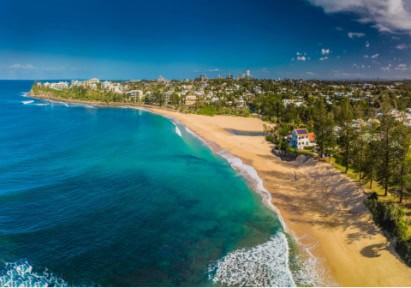 Aerial panoramic images of Dicky Beach, Caloundra, Queensland