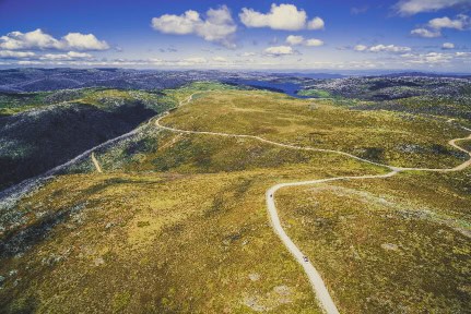 Aerial panoramic view of Australian Alps, Victoria, Australia