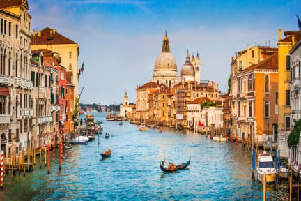 Canal Grande with Basilica di Santa Maria della Salute at Sunset, Venice, Italy