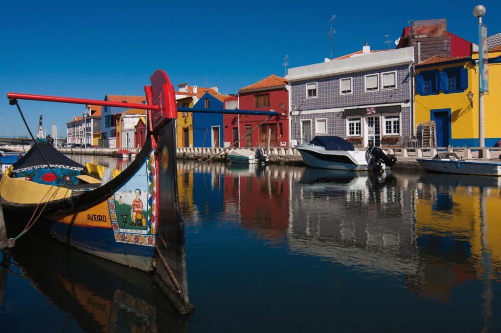 Colorful houses at a canal in Aveiro, Portugal