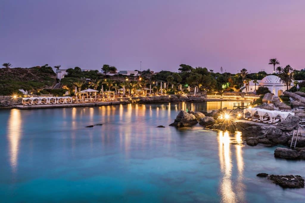 Kallithea Springs Illuminated at Evening with Water Reflection,Rhodes,Greece.