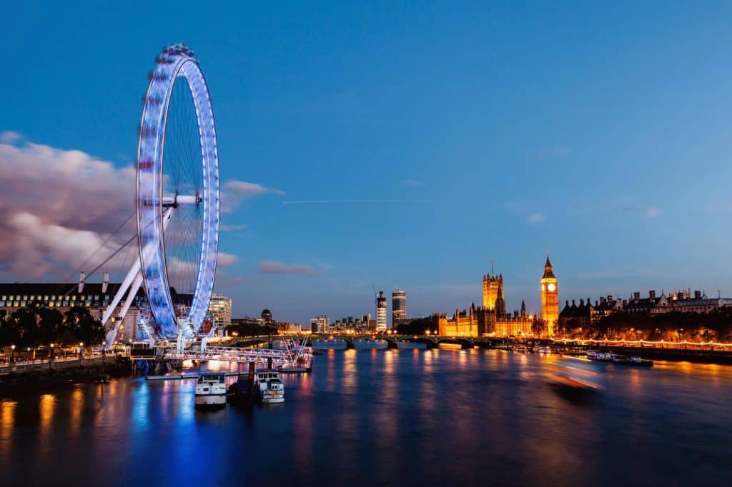London Eye, Westminster Bridge and Big Ben in the