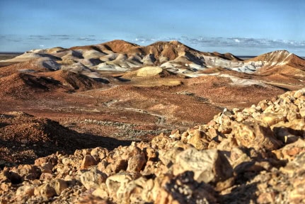 Landscape view of The Breakaways Reserve near Coober Pedy, South Australia.
