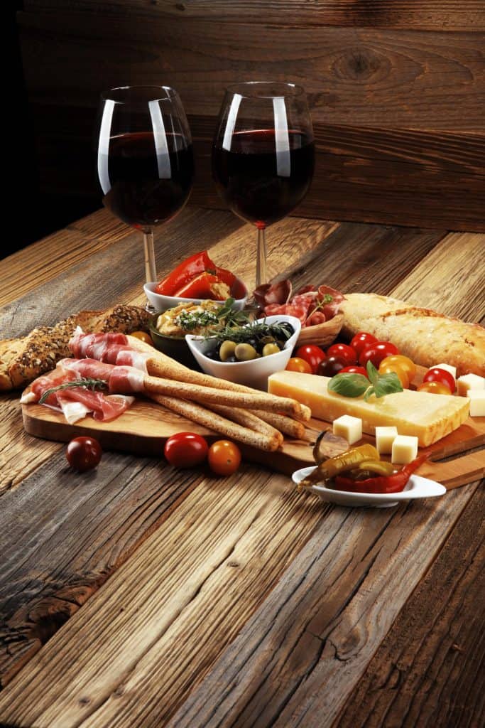 Wine, grape and prosciutto